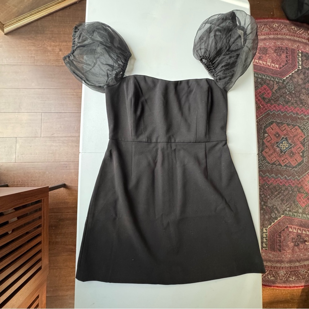 French Connection Elegant Black Dress with Sheer Sleeves